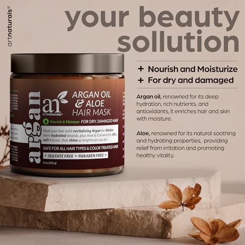 Artnaturals Argan Hair Mask Conditioner - (8 Oz/226g) - Deep Conditioning Treatment - Organic Jojoba Oil, Aloe Vera & Keratin - Repair Dry, Damaged, Color Treated, Natural Hair Growth - Sulfate Free - Image 2