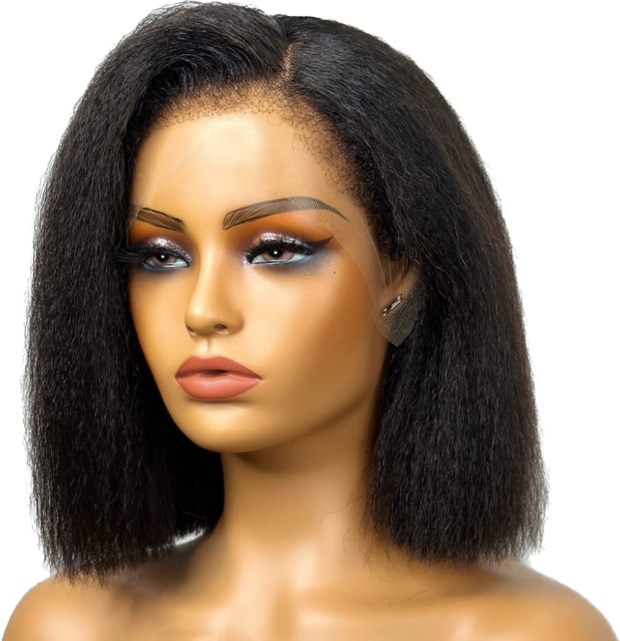 Atina Hair 14 Inch Kinky Straight Lace Front Wig Pre-Plucked Bleached Knots - Image 7