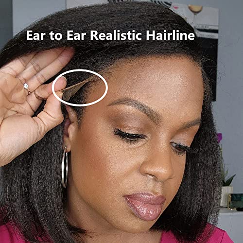 Atina Hair 14 Inch Kinky Straight Lace Front Wig Pre-Plucked Bleached Knots - Image 4