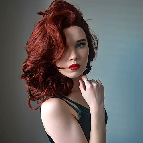 Auburn Bob Wavy Lace Front Wigs Black Widow Short Copper Red Synthetic Wigs Heat Resistant Hair Natural Hairline with Glueless Wig for Cosplay (Copper Red) - Image 9
