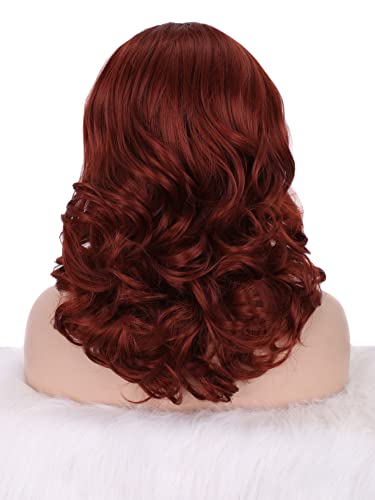 Auburn Bob Wavy Lace Front Wigs Black Widow Short Copper Red Synthetic Wigs Heat Resistant Hair Natural Hairline with Glueless Wig for Cosplay (Copper Red) - Image 2