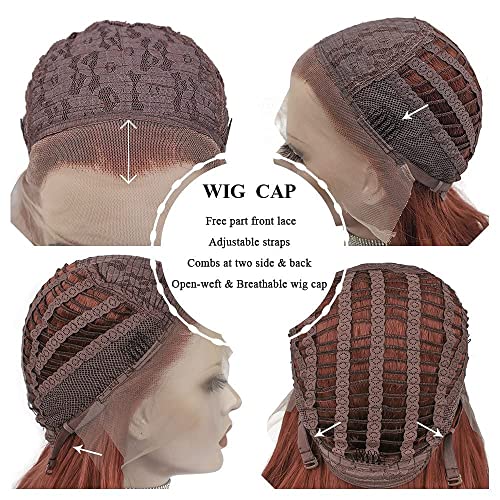 Auburn Bob Wavy Lace Front Wigs Black Widow Short Copper Red Synthetic Wigs Heat Resistant Hair Natural Hairline with Glueless Wig for Cosplay (Copper Red) - Image 5
