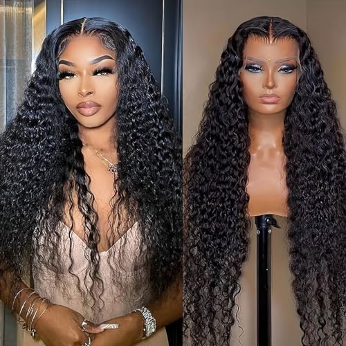 AUOCATTAIL Lace Front Wigs Deep Wave Human Hair Pre Plucked Glueless 180% Density Frontal Wigs Brazilian Virgin Human HD Transparent Lace Wigs for Black Women with Baby Hair Natural Color 28 in