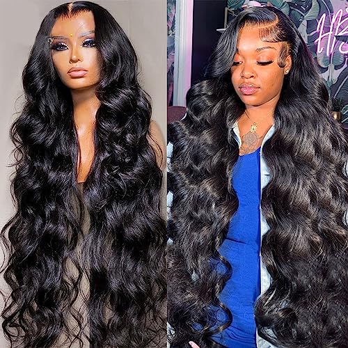 AUOCATTAIL Long Wavy Lace Front Wig Glueless 180% Density HD Transparent Lace Frontal Wigs Pre Plucked for Brazilian Virgin Human Hair Baby Hair Black Women 30 Inch