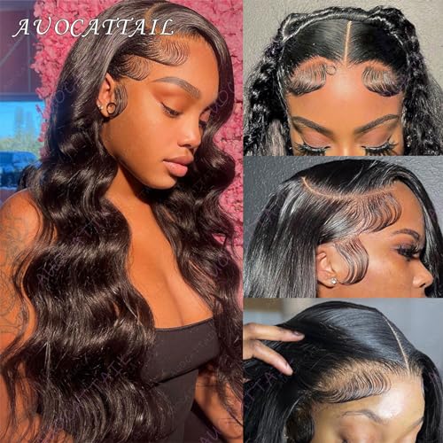 AUOCATTAIL Long Wavy Lace Front Wig Glueless 180% Density HD Transparent Lace Frontal Wigs Pre Plucked for Brazilian Virgin Human Hair Baby Hair Black Women 30 Inch - Image 5