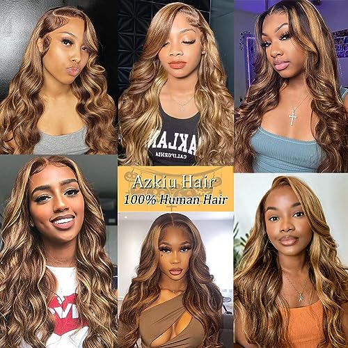 Azkiu 28 Inch Human Hair Lace Front Wig 150% Density Honey Blonde Ombre HD - Image 8