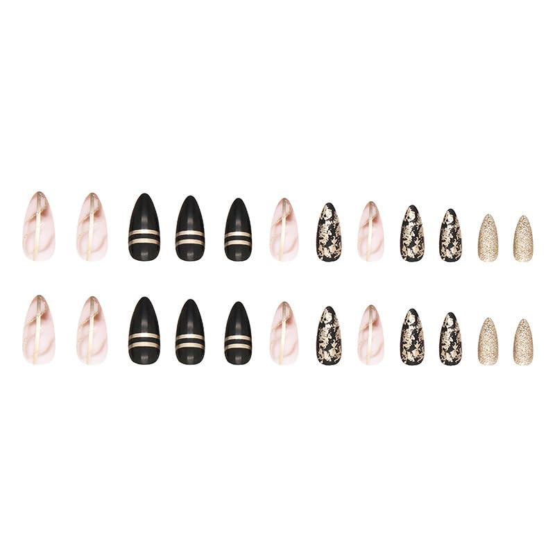 BABALAL Almond Press on Nails Medium Fake Nails Black Gold Stick on Nails 24Pcs Stiletto Acrylic Nails for Women and Girls - Image 4