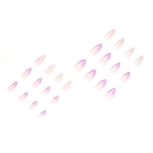 BABALAL Almond Press on Nails Medium Fake Nails Purple Glue on Nails 24pcs Stiletto Acrylic Nails Flower Stick on False Nails - Image 3