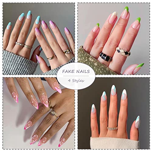 BABALAL Almond Press on Nails Medium Fake Nails Purple Glue on Nails 24pcs Stiletto Acrylic Nails Flower Stick on False Nails - Image 7