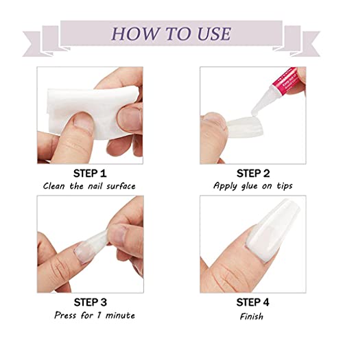 BABALAL Almond Press on Nails Medium Fake Nails Purple Glue on Nails 24pcs Stiletto Acrylic Nails Flower Stick on False Nails - Image 5