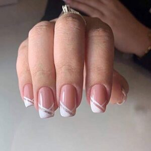 BABALAL French Press on Nails, 24Pcs Pink Fake Nails Medium Square Full Cover Acrylic Nail Tips for Women and Girls