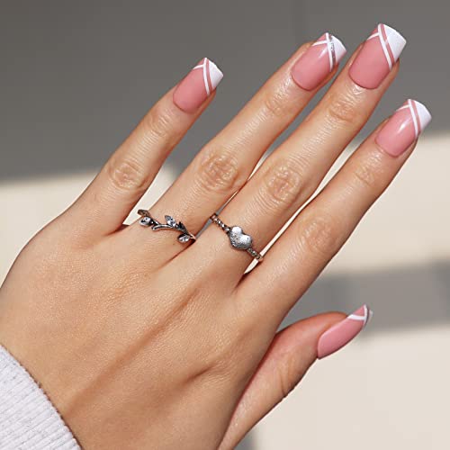 BABALAL French Press on Nails, 24Pcs Pink Fake Nails Medium Square Full Cover Acrylic Nail Tips for Women and Girls - Image 2