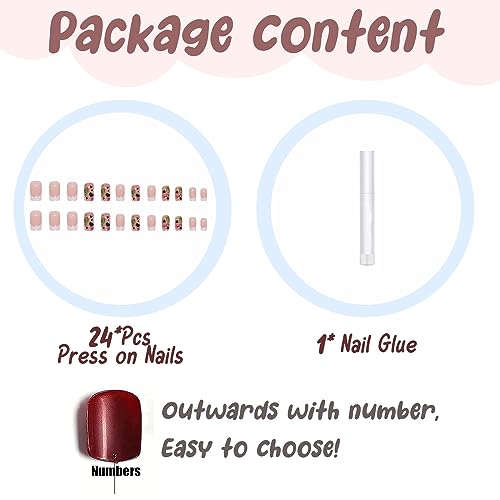 BABALAL Medium Square Press on Nails 24Pcs White French Tip Heart Acrylic Squoval - Image 5