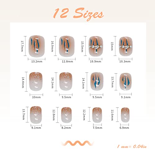 BABALAL Rhinestone Press on Nails Square Fake Nails Squoval Nails Short False Nails Glossy Acrylic Nails for Women and Girls - Image 4