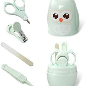 Baby Nail Kit, 4-in-1 Baby Manicure Kit with Cute Owl Shape Case, Baby Nail Clippers, Scissors, Nail File & Tweezer, Newborn Nail Care Kit, Essentials kit for Infant, Toddler, Kids (Green)