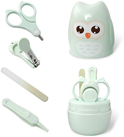 Baby Nail Kit, 4-in-1 Baby Manicure Kit with Cute Owl Shape Case, Baby Nail Clippers, Scissors, Nail File & Tweezer, Newborn Nail Care Kit, Essentials kit for Infant, Toddler, Kids (Green)