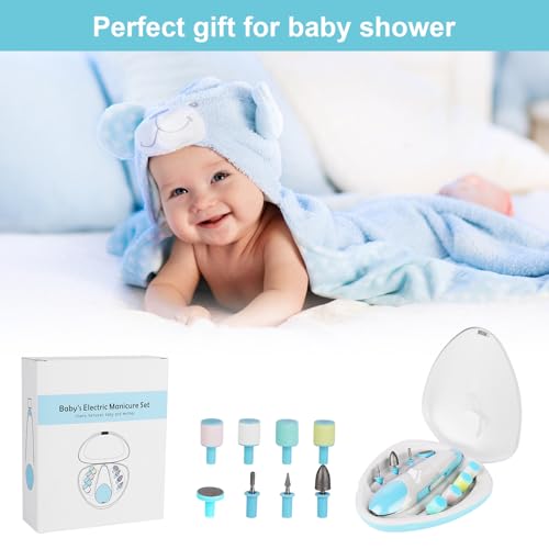 Baby Nail Trimmer Electric - 8 in 1 Rechargeable Baby Nail Filer with Led Light Trim and Polish Set for Newborn Baby Infant Toddler Kids Fingernails Care 8 Grinding Heads - Image 3