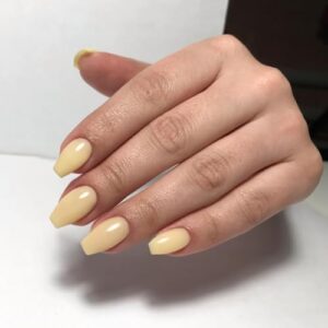 24 PCS Baby Yellow Medium Coffin Press on Nails Short Acrylic Glue Ons