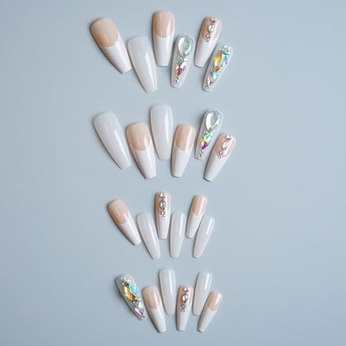 Ballerina Press On Nails French Tip Fake Nails, Full Cover Gel Reusable Acrylic Nails, Reusable Nail Kit with Nail Glue Adhesive Tabs Mini Nail File, Glue on Nails DIY Stick On Nails for Women 24Pcs - Image 5