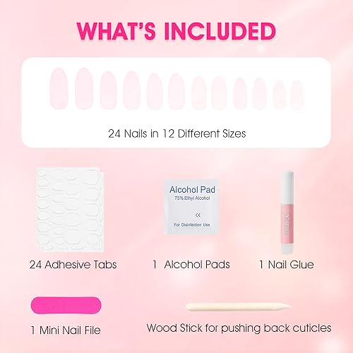 Ballerina Press On Nails French Tip Fake Nails, Full Cover Gel Reusable Acrylic Nails, Reusable Nail Kit with Nail Glue Adhesive Tabs Mini Nail File, Glue on Nails DIY Stick On Nails for Women 24Pcs - Image 4