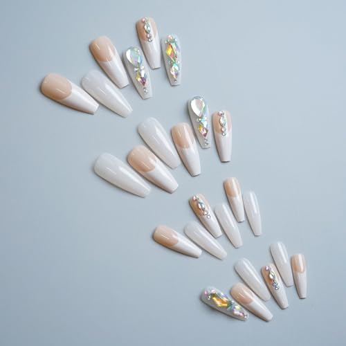 Ballerina Press On Nails French Tip Fake Nails, Full Cover Gel Reusable Acrylic Nails, Reusable Nail Kit with Nail Glue Adhesive Tabs Mini Nail File, Glue on Nails DIY Stick On Nails for Women 24Pcs - Image 3