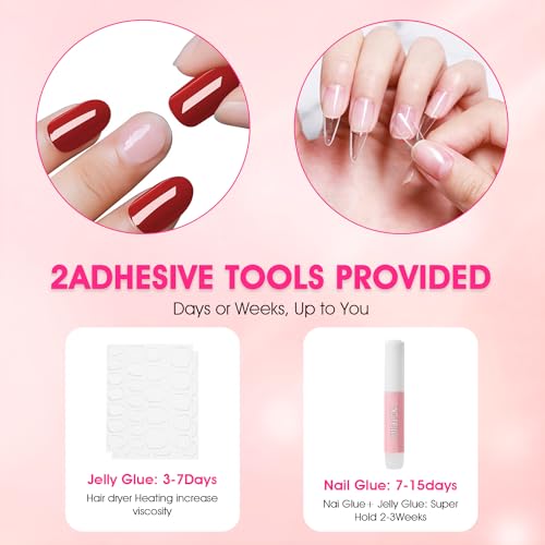 Ballerina Press On Nails French Tip Fake Nails, Full Cover Gel Reusable Acrylic Nails, Reusable Nail Kit with Nail Glue Adhesive Tabs Mini Nail File, Glue on Nails DIY Stick On Nails for Women 24Pcs - Image 2