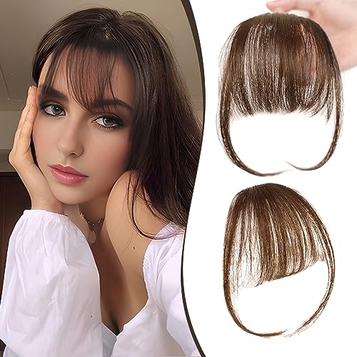Bangs Hair Clip 100% Human Hair, Wispy Bangs Clip in Hair Extensions, Wispy Clip in Bangs, Fake Bangs with Temples for Women, Womens Wig Toppers, Hairpiece Clip on Bang with Thinning Hair Ponytail