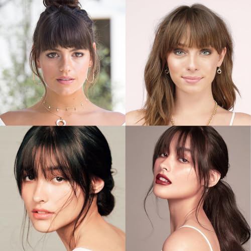 Bangs Hair Clip in Extensions French Bang Natural Full Fake Bangs Straight Fringe Hairpieces with Temples for Women Daily Wear Wigs Dark Brown - Image 7