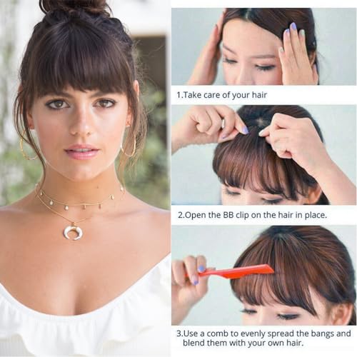 Bangs Hair Clip in Extensions French Bang Natural Full Fake Bangs Straight Fringe Hairpieces with Temples for Women Daily Wear Wigs Dark Brown - Image 4