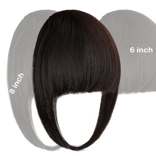 Bangs Hair Clip in Extensions French Bang Natural Full Fake Bangs Straight Fringe Hairpieces with Temples for Women Daily Wear Wigs Dark Brown - Image 3