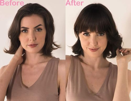 Bangs Hair Clip in Extensions French Bang Natural Full Fake Bangs Straight Fringe Hairpieces with Temples for Women Daily Wear Wigs Dark Brown - Image 5
