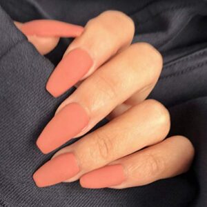 Barode Press On Nails Coffin False Nails Tips White Full Cover Acrylic Matte Pure Color Fake Nail Medium for Women(24Pcs) (Orange)