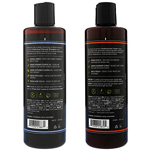 Barrel and Oak - Shampoo & Conditioner Set, Charcoal Shampoo & Rinse Out Leave In Conditioner, Hair Care for Men, Clarifying Shampoo, For Dry Hair, Natural Fragrance, Vegan (16 oz Per Product, 2-Pack) - Image 2