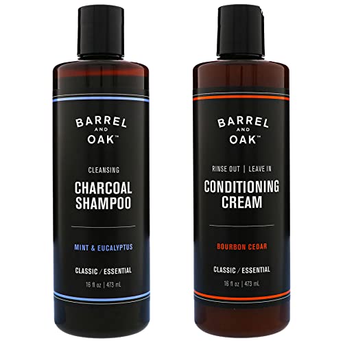 Barrel and Oak - Shampoo & Conditioner Set, Charcoal Shampoo & Rinse Out Leave In Conditioner, Hair Care for Men, Clarifying Shampoo, For Dry Hair, Natural Fragrance, Vegan (16 oz Per Product, 2-Pack)