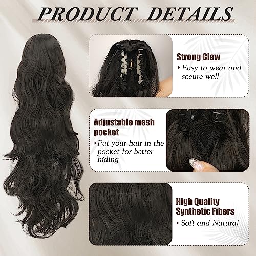 BARSDAR 20 In Ponytail Extension, Claw Clip Ponytail Hair Extensions Long Wavy Black Synthetic Clip in Pony Tails Hairpieces for Women Girls Daily Party Halloween (Natural Black) - Image 3