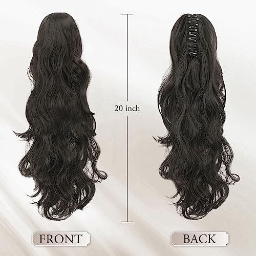 BARSDAR 20 In Ponytail Extension, Claw Clip Ponytail Hair Extensions Long Wavy Black Synthetic Clip in Pony Tails Hairpieces for Women Girls Daily Party Halloween (Natural Black) - Image 2