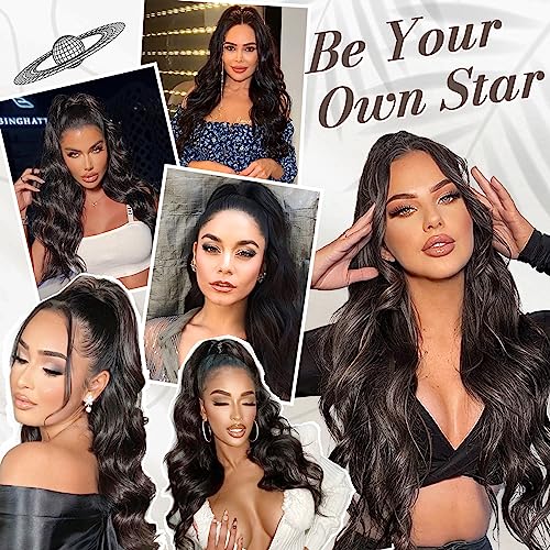 BARSDAR 20 In Ponytail Extension, Claw Clip Ponytail Hair Extensions Long Wavy Black Synthetic Clip in Pony Tails Hairpieces for Women Girls Daily Party Halloween (Natural Black) - Image 4