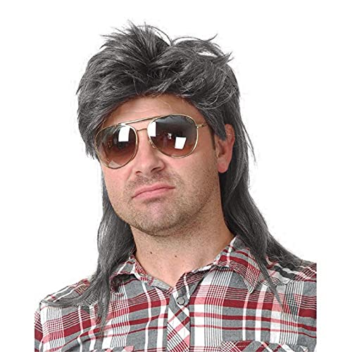 Baruisi Mullet Wigs for Men Grey 80s Cosplay Halloween Wig for Fancy Dress
