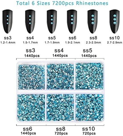 Beadsland 7200pcs Flatback Rhinestones,Blue Rhinestones Nail Gems Round Crystal Rhinestones for Crafts,Mixed 6 Sizes with Wax Pencil Kit, SS3-SS10,Aquamarine - Image 4