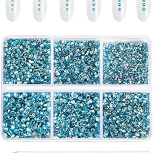 Beadsland 7200pcs Flatback Rhinestones,Blue Rhinestones Nail Gems Round Crystal Rhinestones for Crafts,Mixed 6 Sizes with Wax Pencil Kit, SS3-SS10,Aquamarine