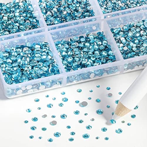 Beadsland 7200pcs Flatback Rhinestones,Blue Rhinestones Nail Gems Round Crystal Rhinestones for Crafts,Mixed 6 Sizes with Wax Pencil Kit, SS3-SS10,Aquamarine - Image 3