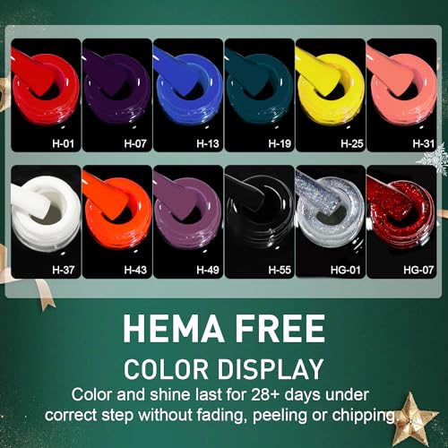 Beautilux 12 Piece Hema-Free Gel Nail Polish Kit Red Black White Glitter DIY Nail Art - Image 2