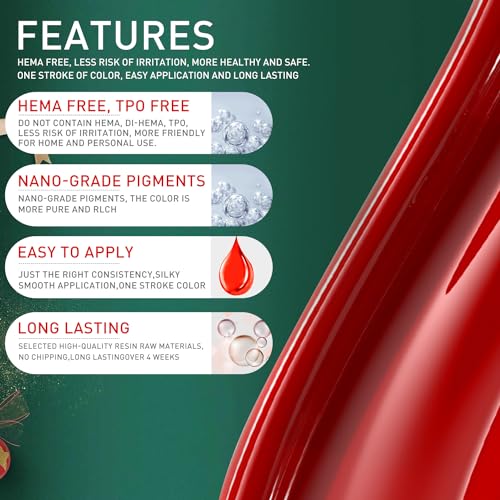 Beautilux 12 Piece Hema-Free Gel Nail Polish Kit Red Black White Glitter DIY Nail Art - Image 6