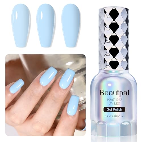 BEAUTPAL Blue Gel Nail Polish 15ML Soak Off UV LED Pastel Gel Polish Nail Art Manicure Salon DIY at Home, Color 132 Light Blue