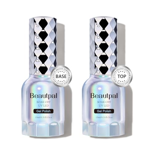 BEAUTPAL Gel Base and Top Coat Set 15 ML 2pcs,No Wipe Gel Nail Polish Shine Finish Long Lasting Soak off Gel Polish Nail Art Design Manicure Gifts for Women