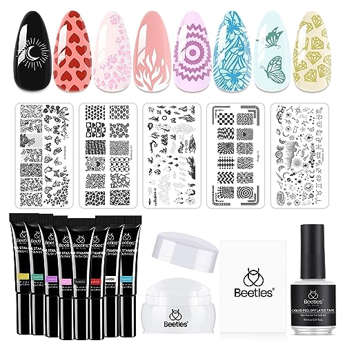 Beetles 16-Piece French Tip Nail Stamper Kit with 8 Gel Colors and Templates