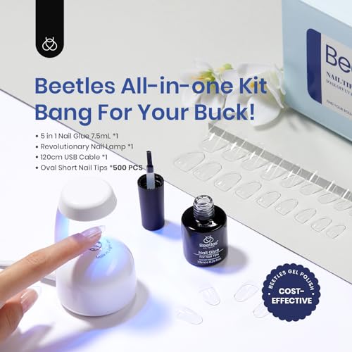 Beetles 23Pcs Pastel Gel Nail Polish Kit with Beetles Gel Nail Kit Short Oval Easy Nail Extension Set with 500Pcs Soft Gel Nail Tips - Image 7