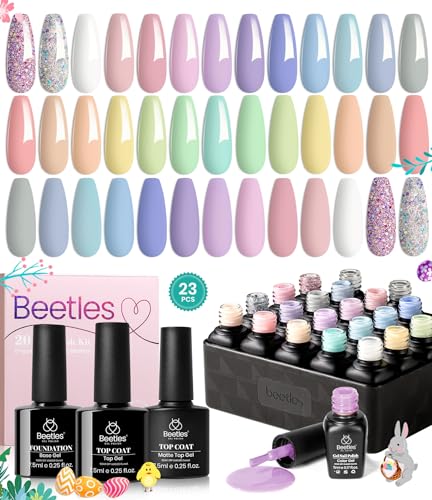 Beetles 23Pcs Pastel Gel Nail Polish Kit with Beetles Gel Nail Kit Short Oval Easy Nail Extension Set with 500Pcs Soft Gel Nail Tips - Image 2
