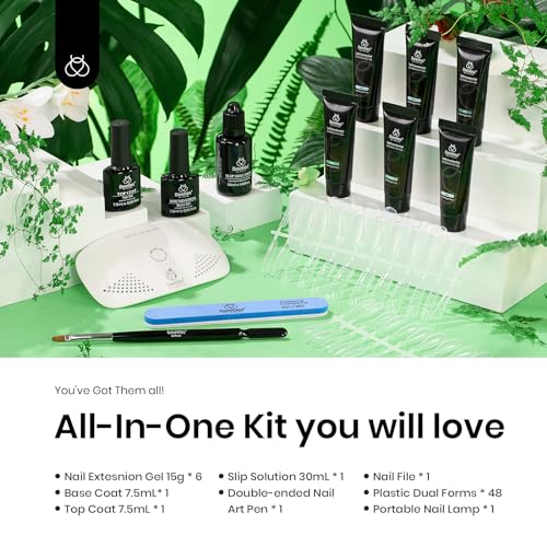 Beetles 23Pcs Pastel Gel Nail Polish Kit with Beetles Green Poly Nail Extension Gel Kit with UV Lamp, 9 Pcs Clear Pastel Jelly - Image 8