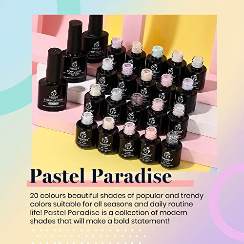 Beetles 23Pcs Pastel Gel Nail Polish Kit with Beetles Green Poly Nail Extension Gel Kit with UV Lamp, 9 Pcs Clear Pastel Jelly - Image 4